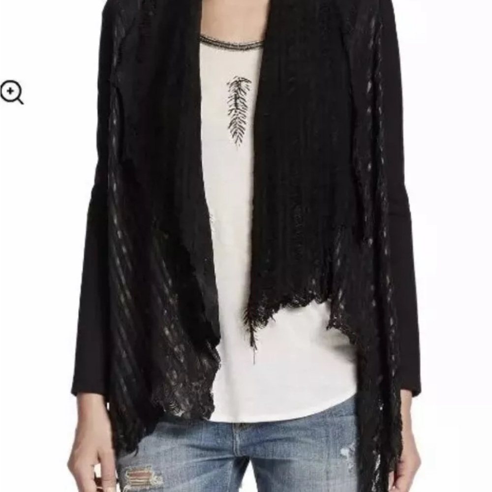 Black Textured Knit Shrug with Waterfall Front